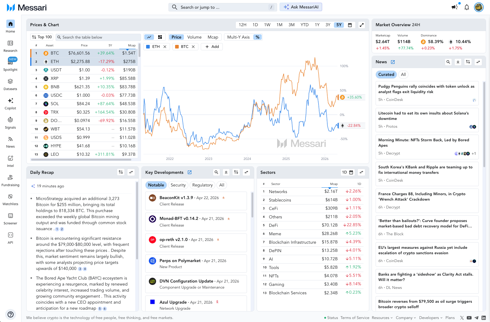 Messari Terminal preview